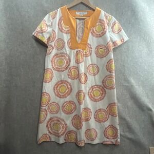 Trina Turk Shirt Dress Womens 10 Orange Yellow Sunburst Silk Cotton Blend